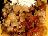 Recette Crumble de prunes et pêches à la mousse de crème bridélice
